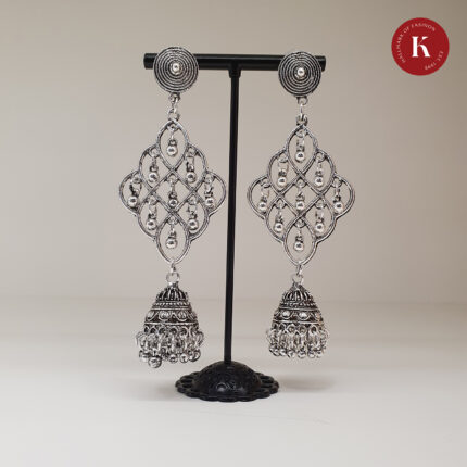 Oxidized Silver Hanging Jumkha Earrings