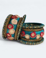 Elegant Double Circle Mirror Bangles Sea Green - Image 2