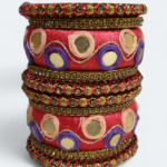 Elegant Double Circle Mirror Bangles Light Red