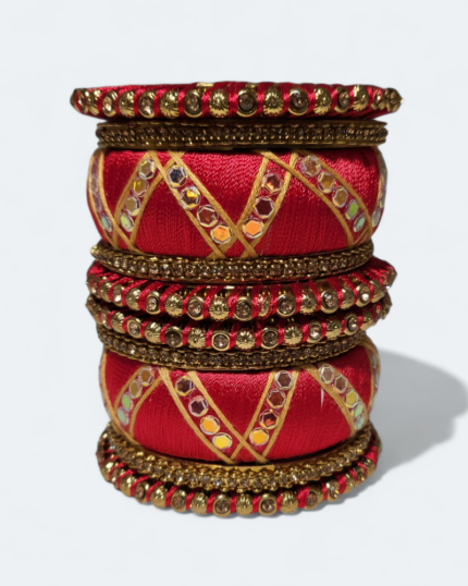 Stylish Zic Zac Design Bangles Red With Yellow