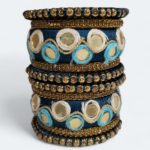 Elegant Double Circle Mirror Bangles Blue
