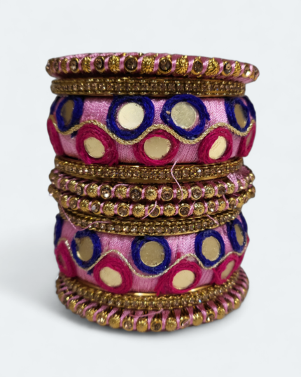 Elegant Double Circle Mirror Bangles Light Pink