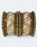 Stylish Zic Zac Design Bangles Green With Pink - Image 2