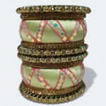 Stylish Zic Zac Design Bangles Green With Pink