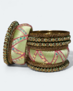 Stylish Zic Zac Design Bangles Green With Pink - Image 3