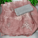 Glossy tissue with embroidery work Baby Pink