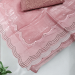Foil pattern saree with crystal Accents Pink