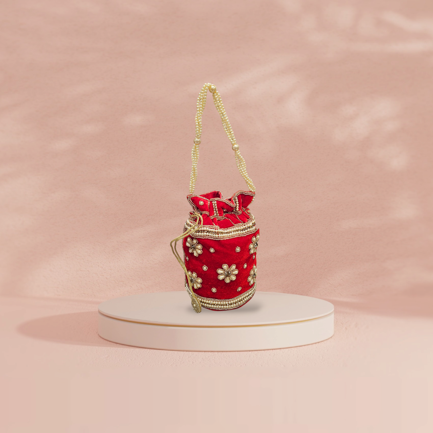 2_BAG98 Flower Design Bag Pearl with Red Color - Image 1