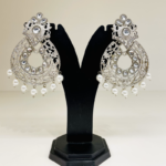 Elegant Silver Earrings with Kundan, Stone & Pearl