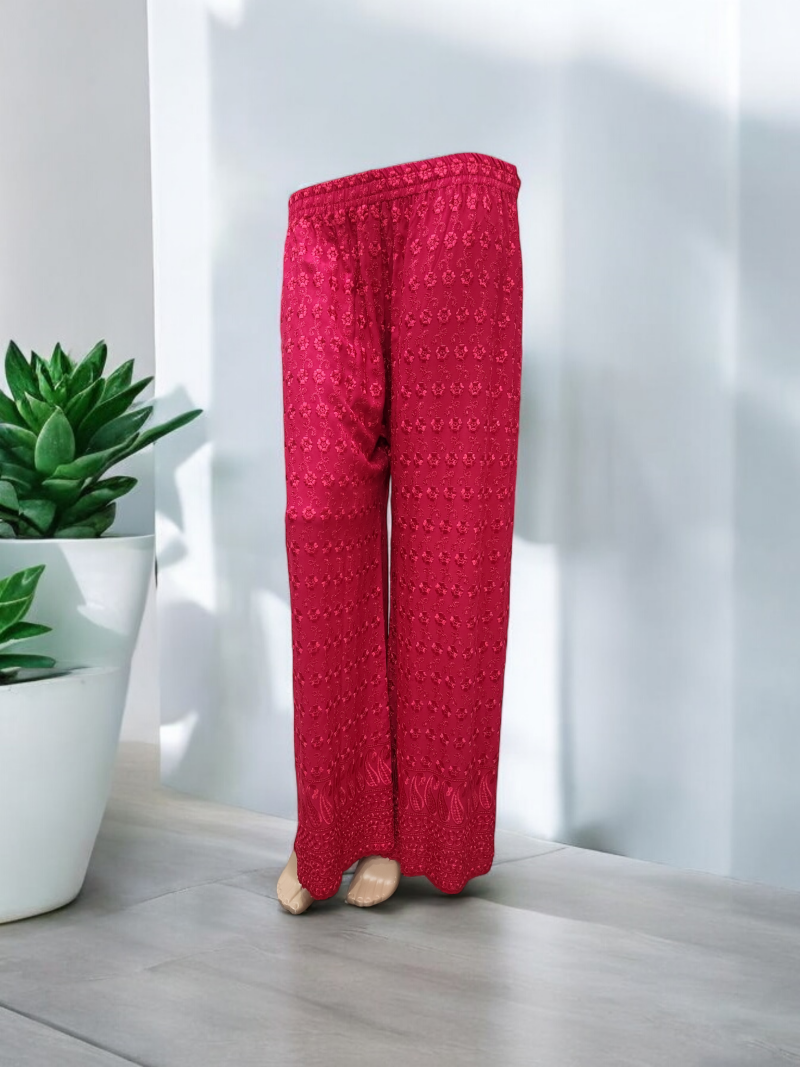 5_PLZ115_A Blossom Elegance Chikan Kari Cotton Plazo Pants - Image 1