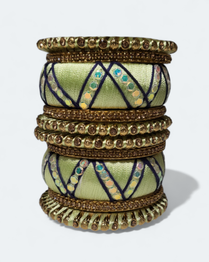 Stylish Zic Zac Design Bangles Green With Blue