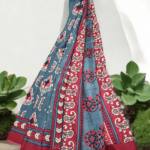 Printed Saree Red with powder blue