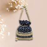 Charming Small Pearl & Hanging Flower Bag With Navy Blue Color