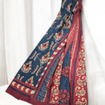 Printed Saree Navy blue with  Maroon