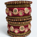 Elegant Double Circle Mirror Bangles Maroon