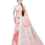 Tissue with silver jari work Peach with Rani yellow