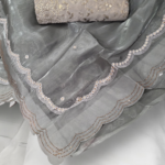 Foil pattern saree with crystal Accents Gray