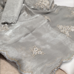 Glossy tissue with embroidery work Gray