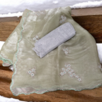Glossy tissue with embroidery work Mint Green