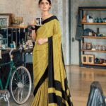 Yellow and Black Printed Saree
