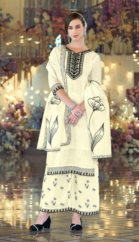 2-205195 - A Cream And Black Plazzo Set - Image 1