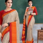 Cream With Red Printed Saree