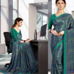 Blue With Green Printed Saree