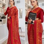 Red With Mustard Printed Saree