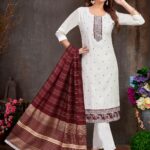 Offwhite Maroon Straight Cut Kameez