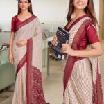 Cream With Maroon Printed Saree