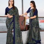 Blue With Green Printed Saree