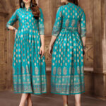 Turquoise Blue Soft Cotton Fancy Kurti