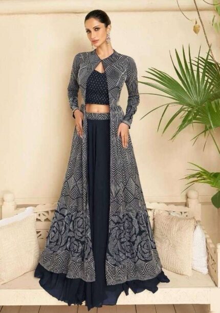 Navy Blue Lahenga with Jacket