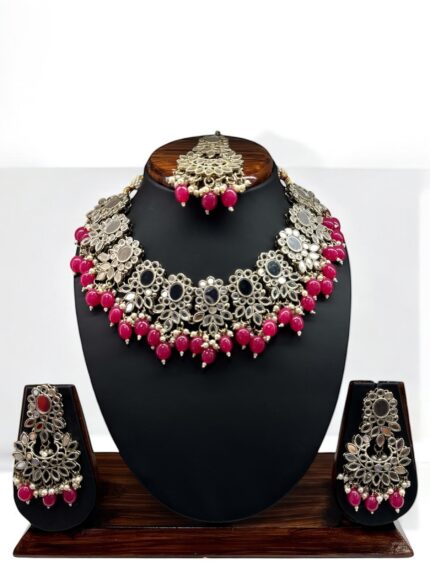 Pink with mirror Necklacce Set