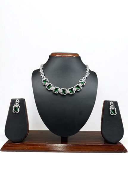Green with Silver A.D Necklace Set