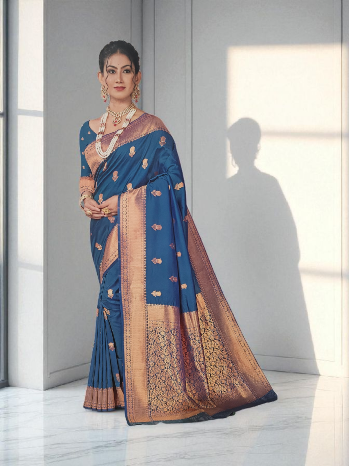 14_102901 Teal Soft Silk Saree - Image 1