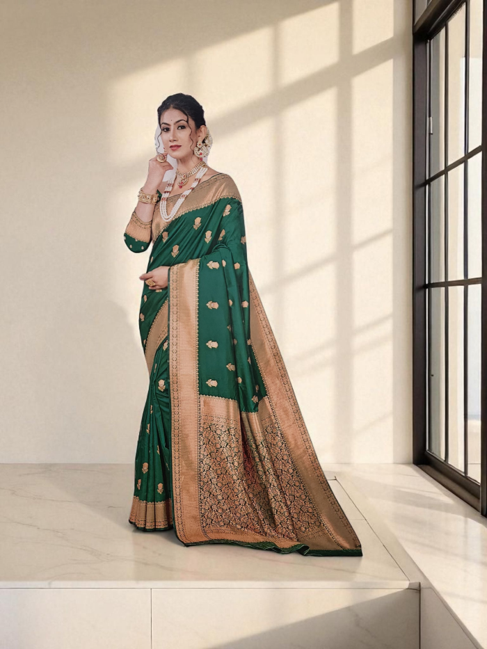 16_102901 Dark Green Soft Silk Saree - Image 1