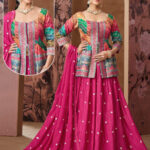 Pink with Multi-color long choli lahenga.