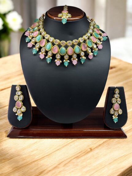 Pink and Green Necklace Set
