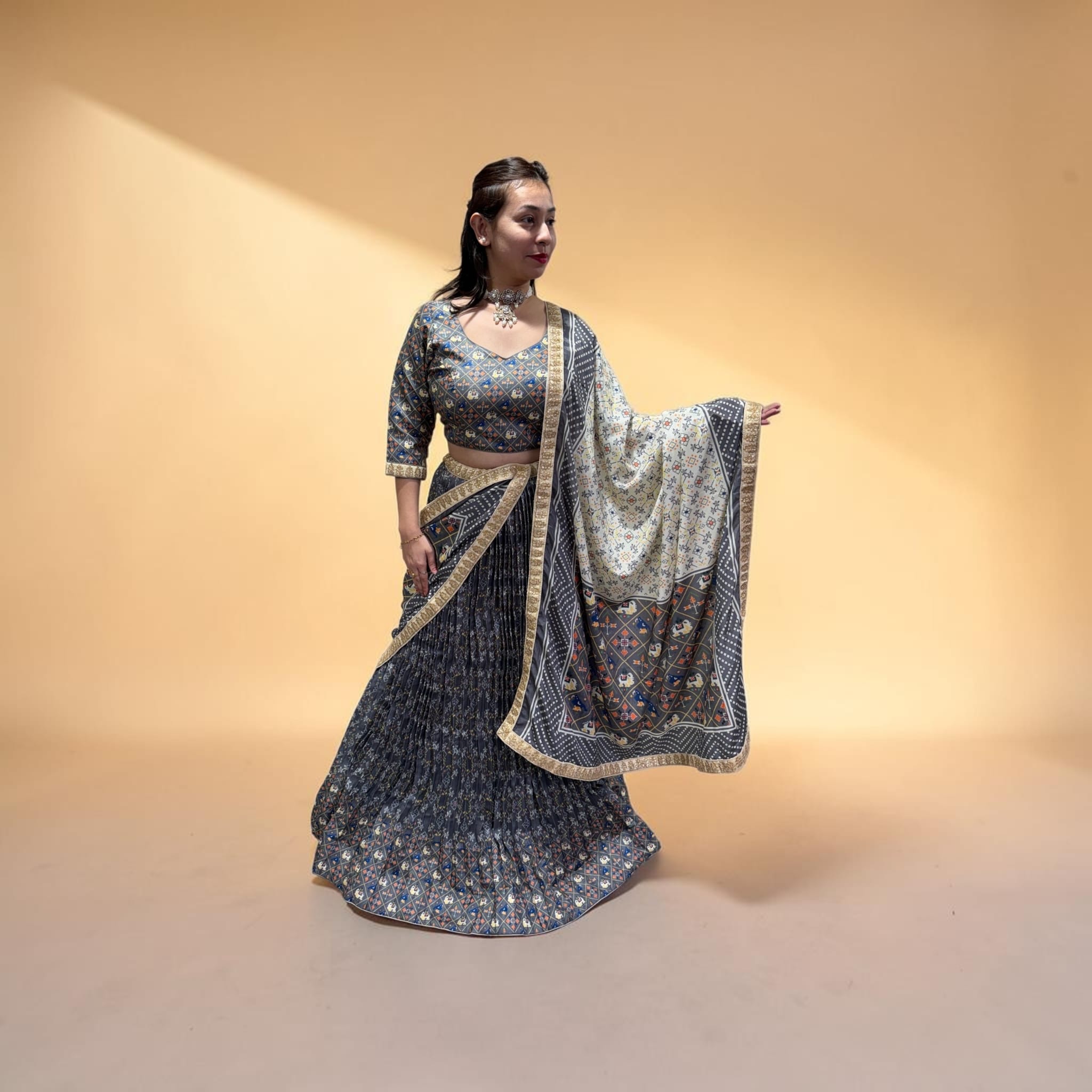 203845-3 Gray Lehenga - Image 1